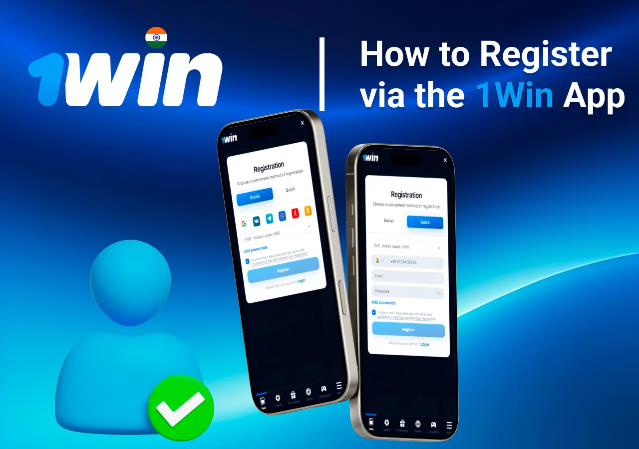 Registration process on the 1Win mobile app with social login options