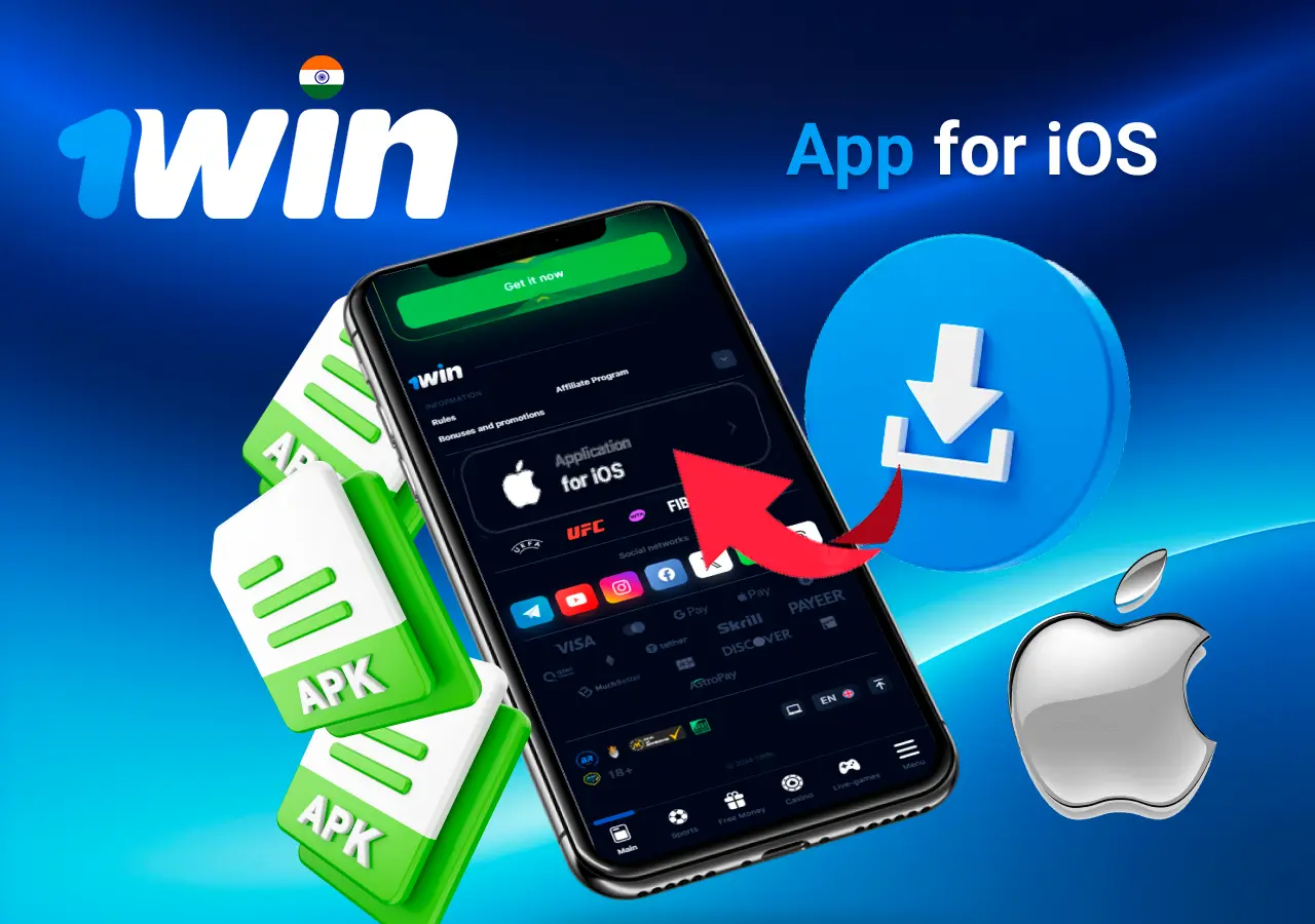 iOS app download screen with APK file icons and Apple logo
