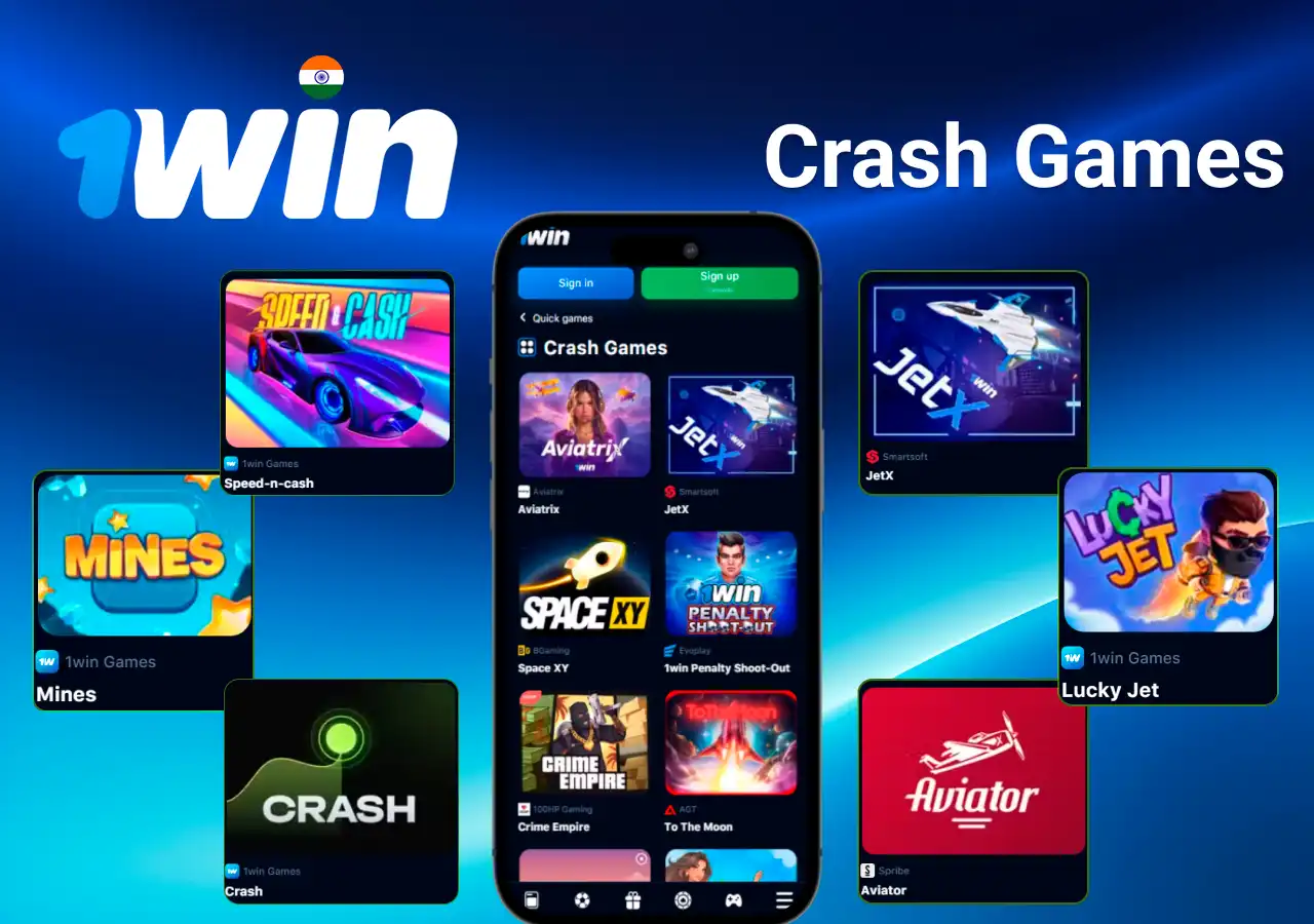 crash games such as Mines, Speed-n-cash, JetX, and Lucky Jet displayed on mobile app